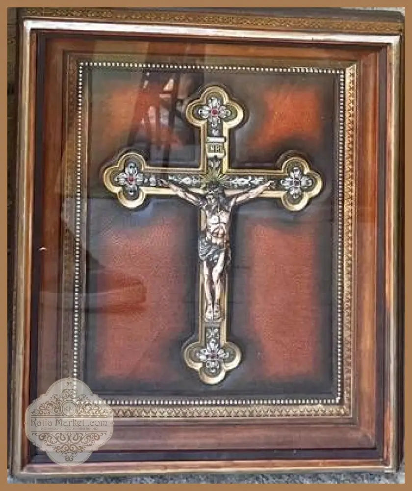 Картина кръст кожа в рамка - antique