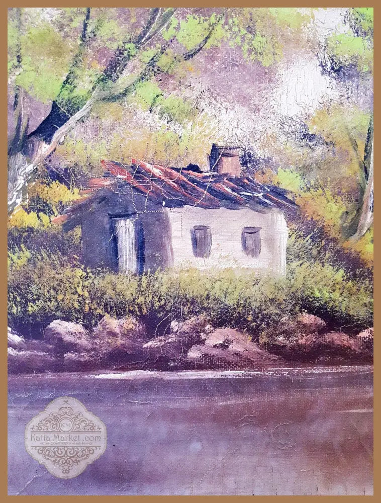 Пейзаж с езеро и лодка- масло от неизвестен автор - Неизвестен автор - Картина