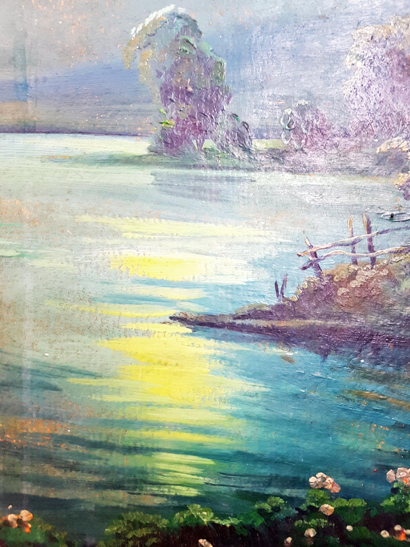 Лунен пейзаж с колиба и езеро - масло - Е. Рукова (подписана долу вдясно)