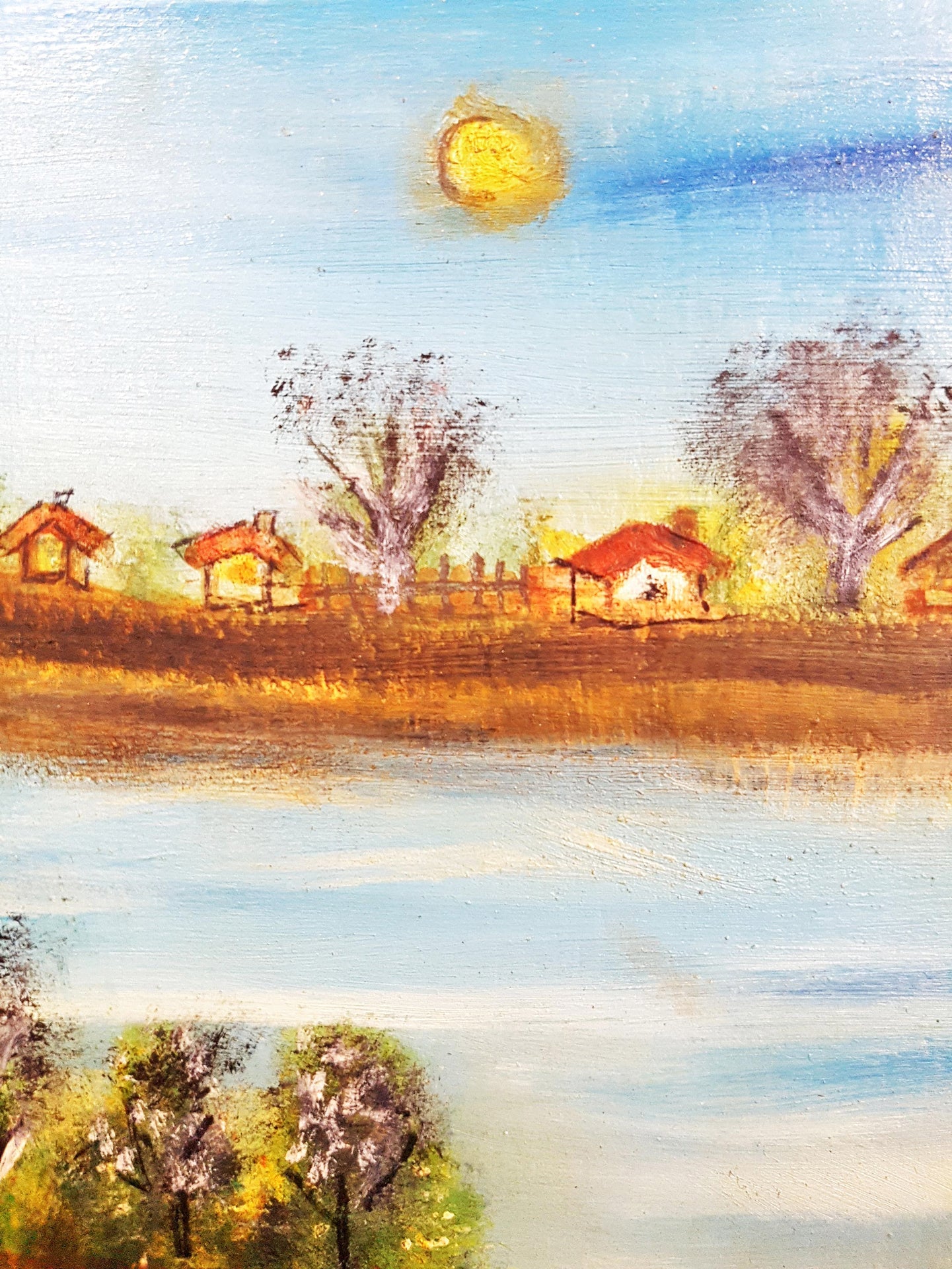 Наивистичен пасторален пейзаж с конник - масло