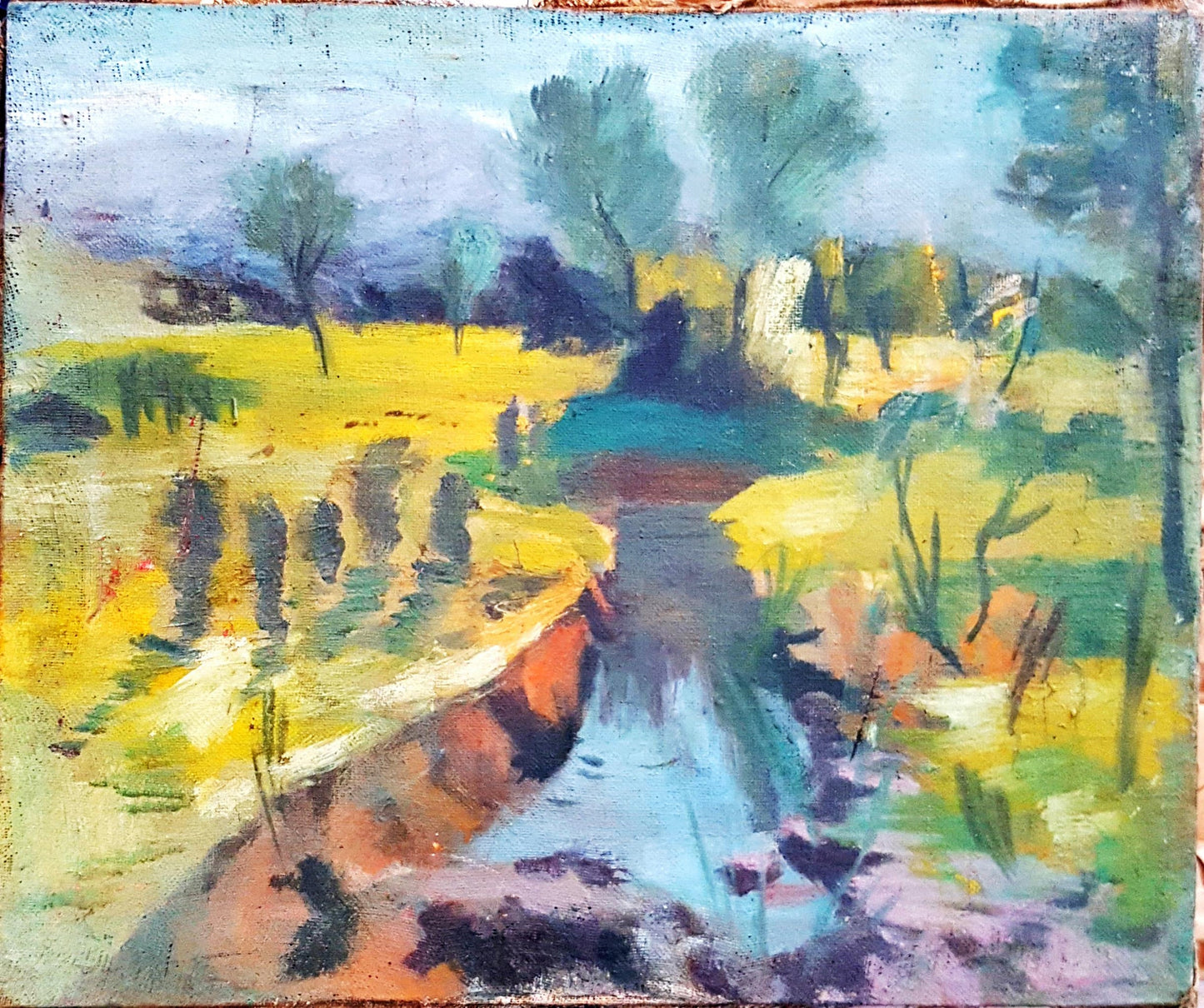 Експресивен пейзаж с река - масло