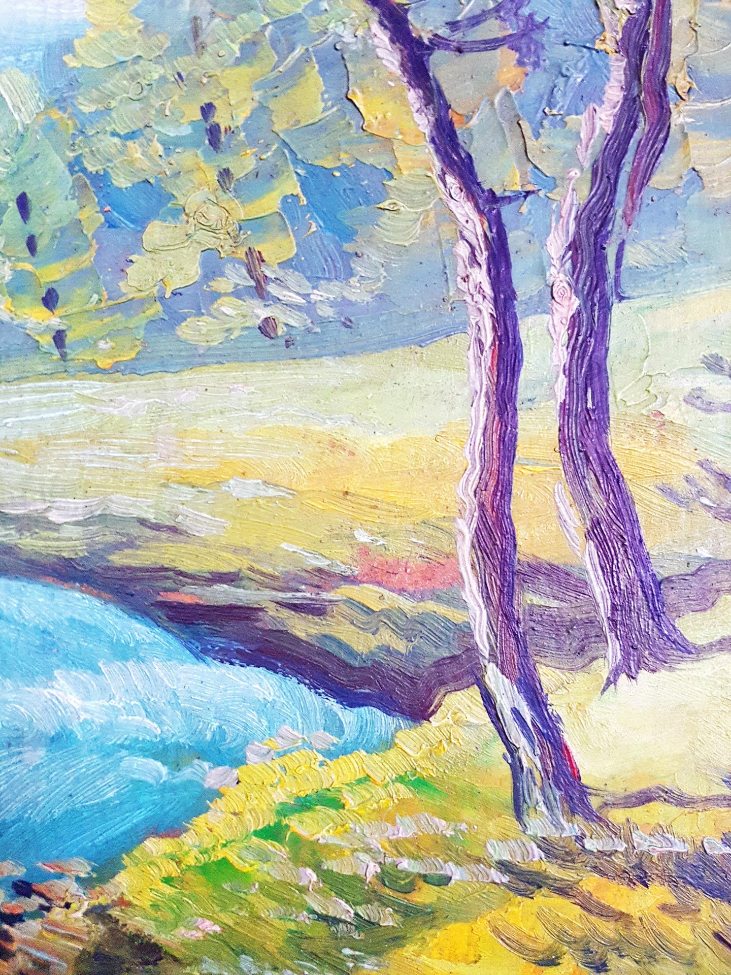 Пролетен пейзаж с река - масло - Не е посочен