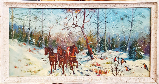 Зимен пейзаж с конски впряг- масло - М. З. (монограм / инициали)