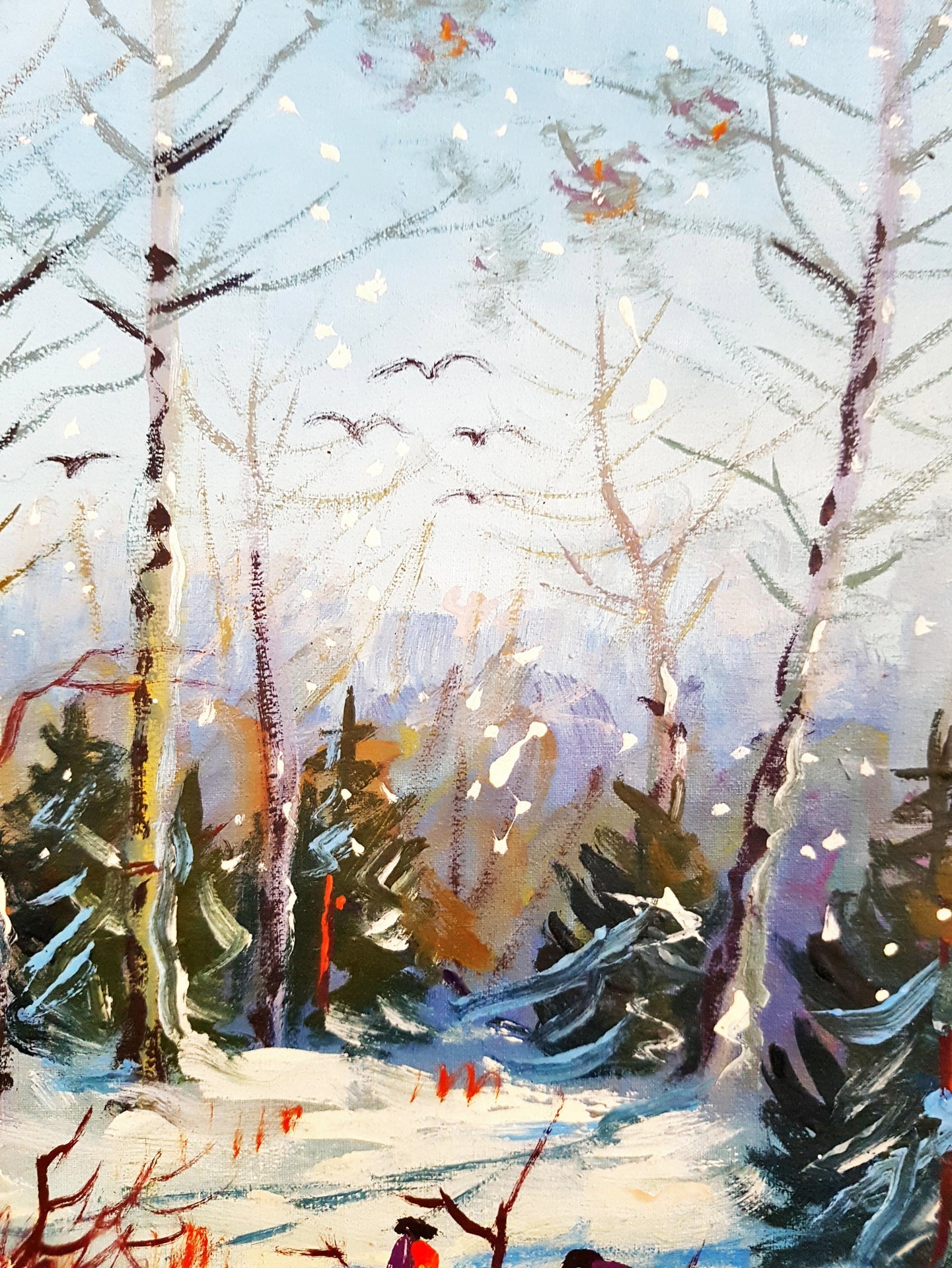Зимен пейзаж с конски впряг- масло - М. З. (монограм / инициали)