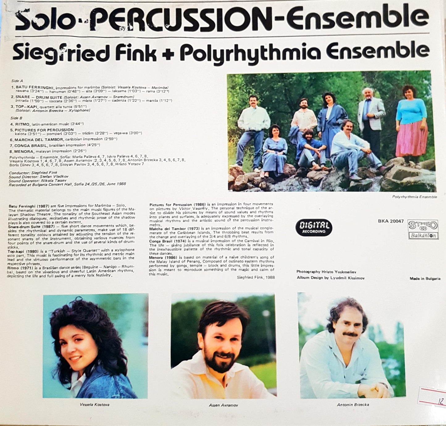 Solo-Percussion-Ensemble – Siegfried Fink, задна корица