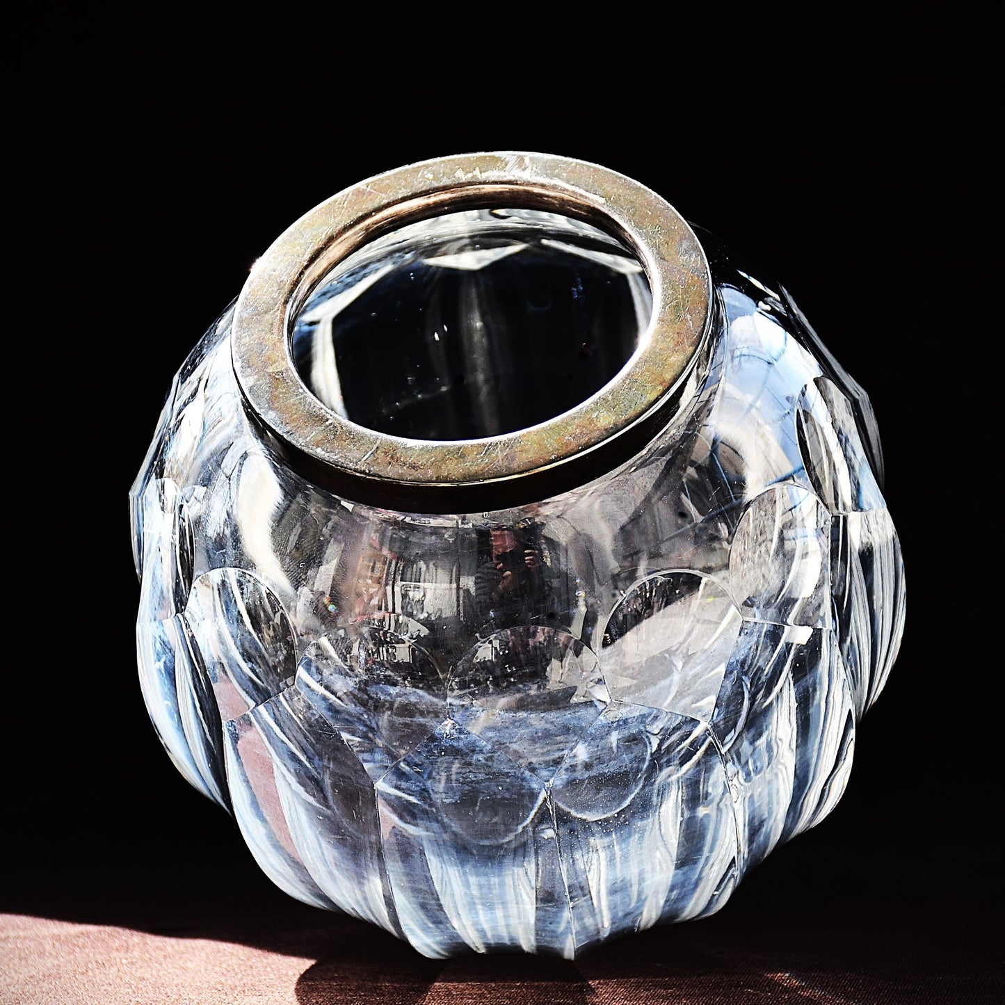 Кристална ваза оп-арт с гърло от сребро 925 - Wilhelm Binder, Западна Германия, 1955-1965