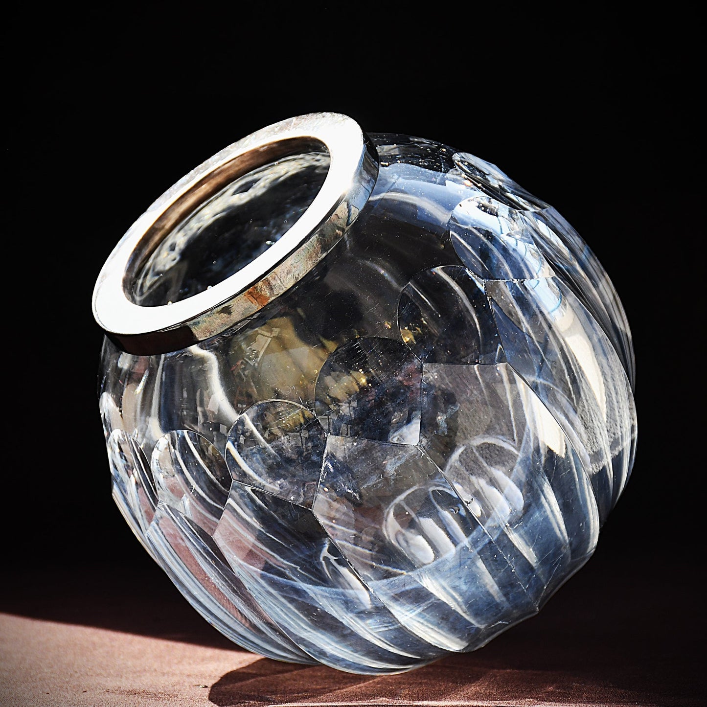 Кристална ваза оп-арт с гърло от сребро 925 - Wilhelm Binder, Западна Германия, 1955-1965