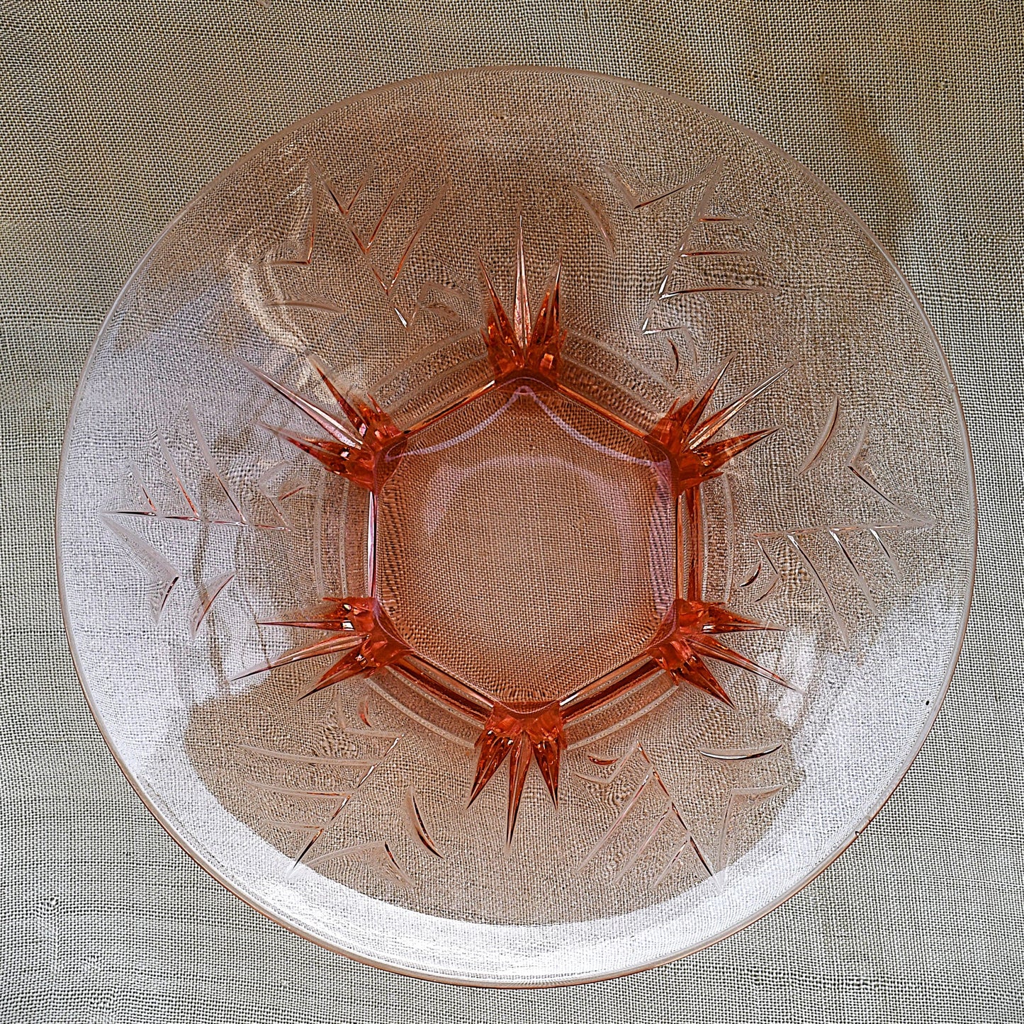 Фруктиера пресовано стъкло розалин, Art Deco, Ankerglas Bernsdorf, Германия, 1930-те