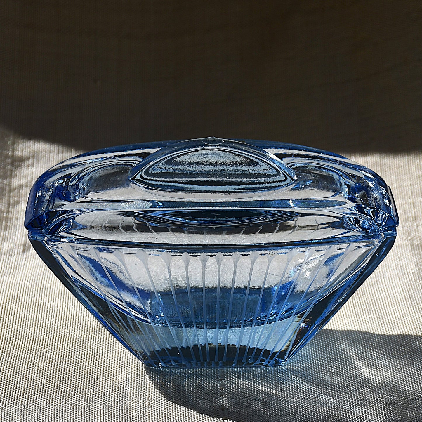 Art Deco кутия за бижута, сапфирено стъкло, Stölzle