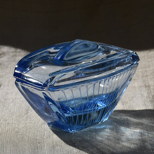 Art Deco кутия за бижута, сапфирено стъкло, Stölzle