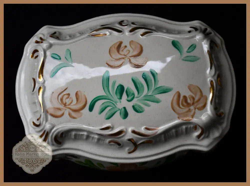 Българска кутия за бижута - фаянс - antique