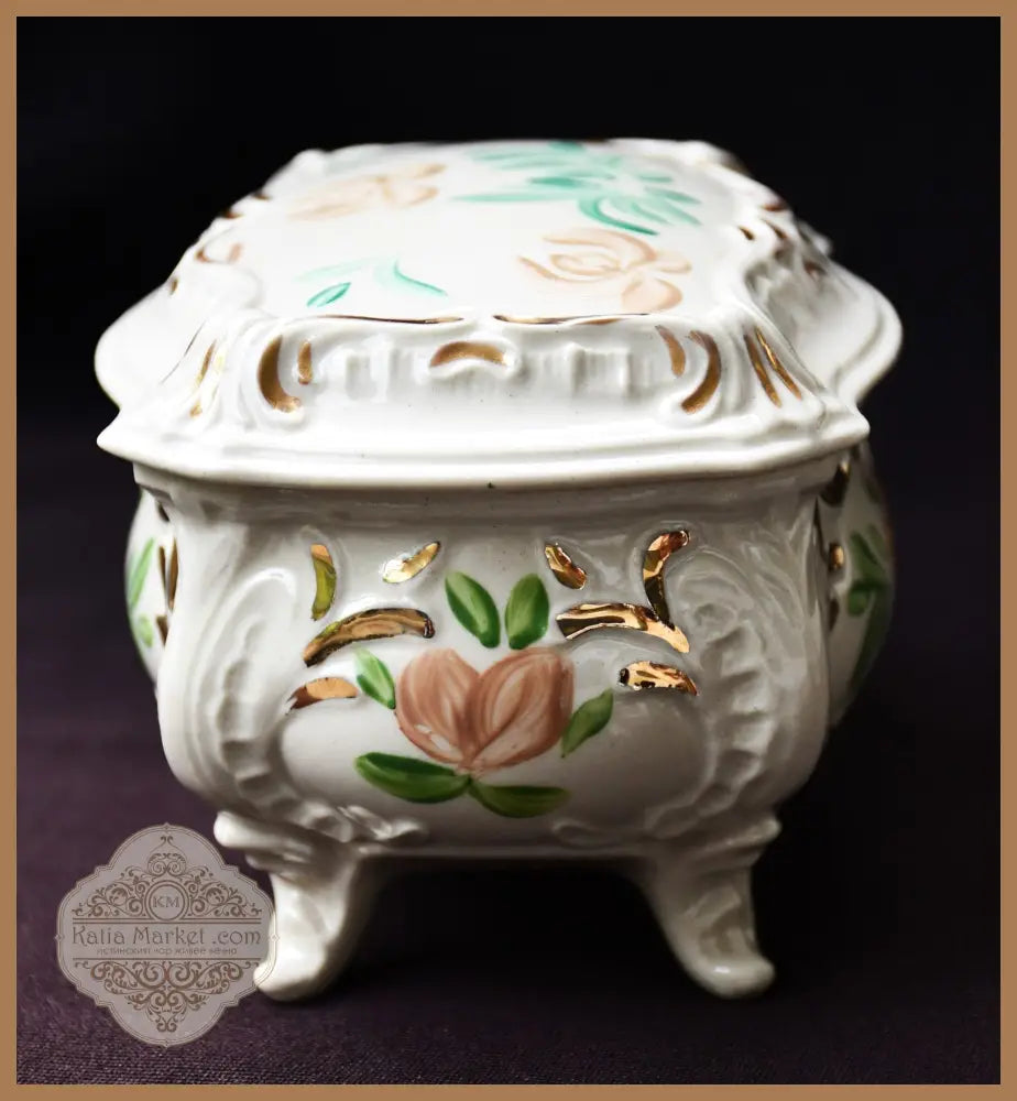 Българска кутия за бижута - фаянс - antique