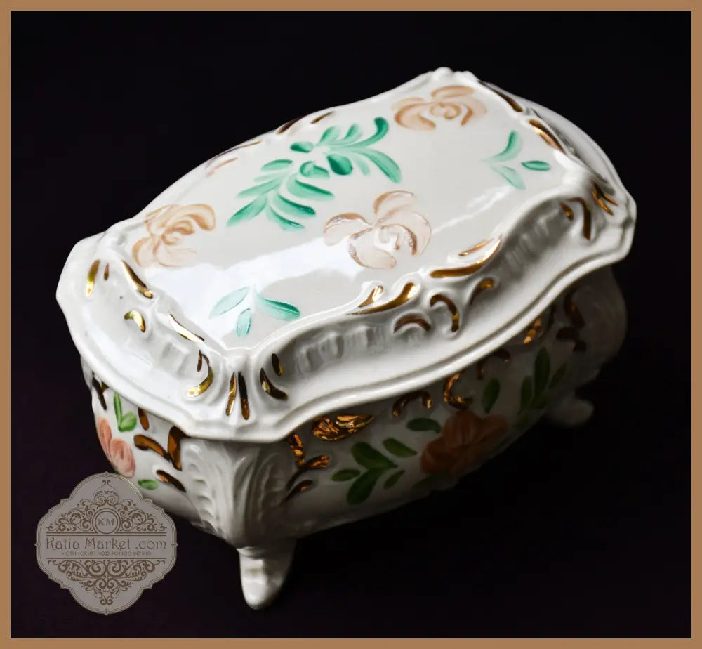 Българска кутия за бижута - фаянс - antique
