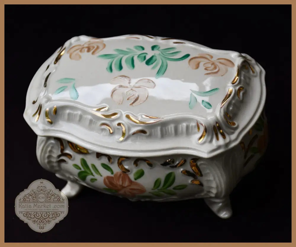 Българска кутия за бижута - фаянс - antique