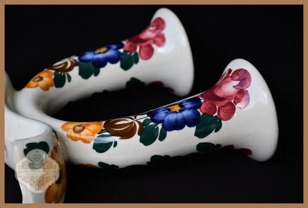 Двоен винтидж свещник - ръчно рисуван - antique