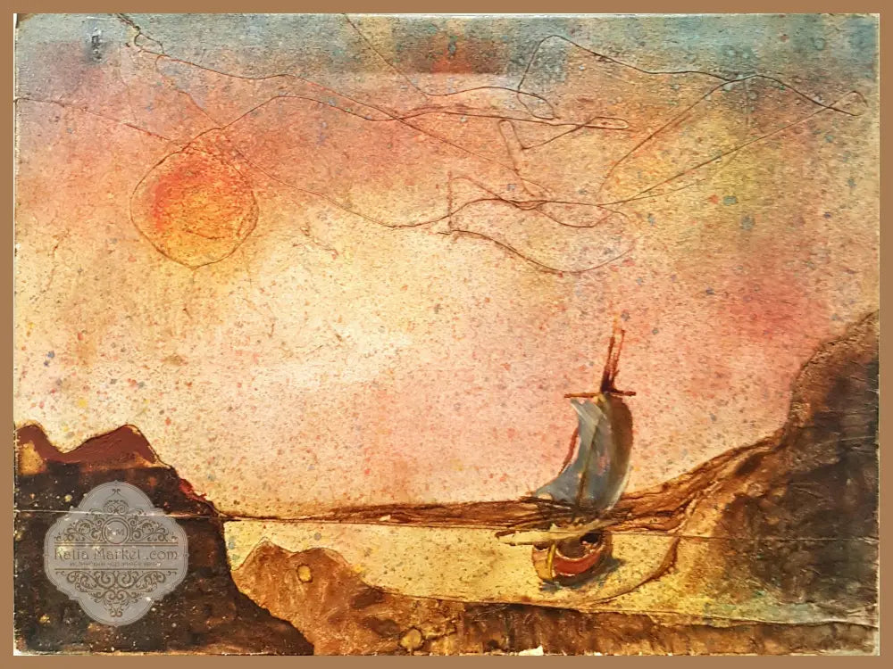 Експресивен морски пейзаж- произведение смесена техника от неизвестен автор - Неизвестен автор (артистична находка с
