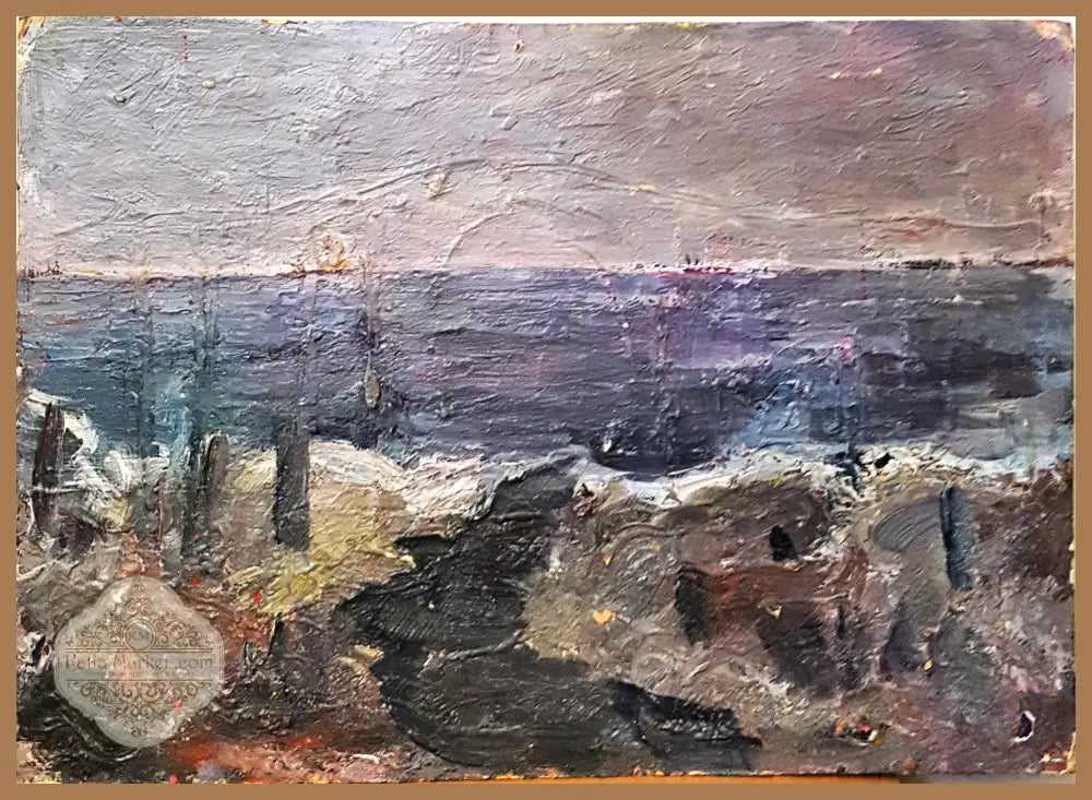 Експресивен морски пейзаж с кораби- масло от неизвестен автор- 1992 година - Неизвестен автор - Картина