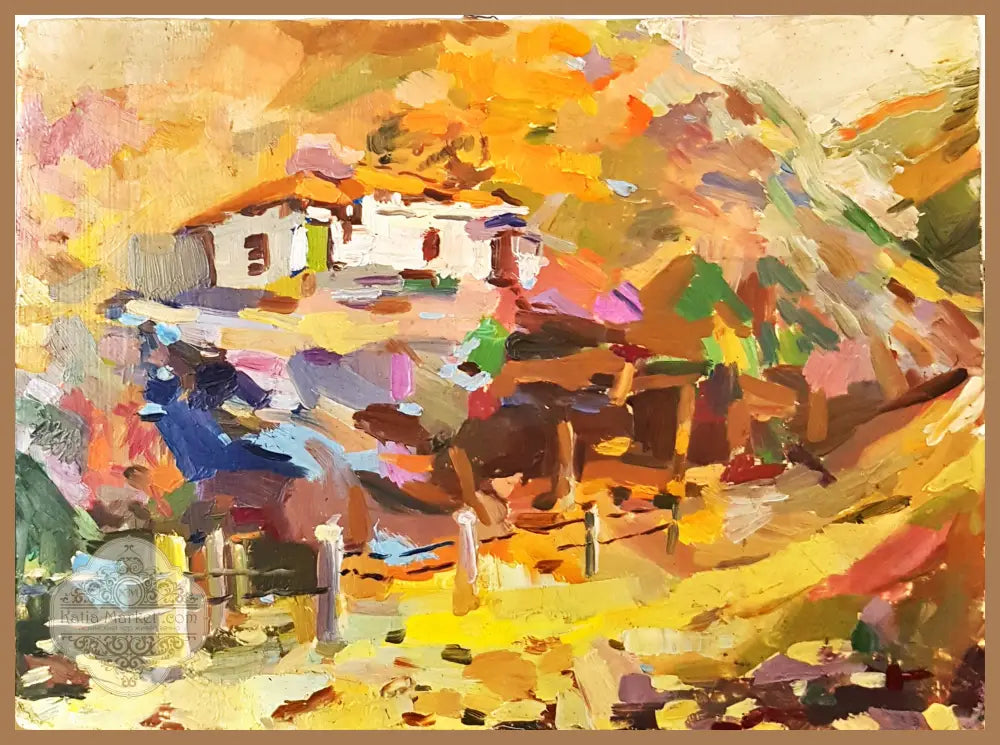 Експресивен пейзаж със селска къща, масло - Неизвестен - Картина