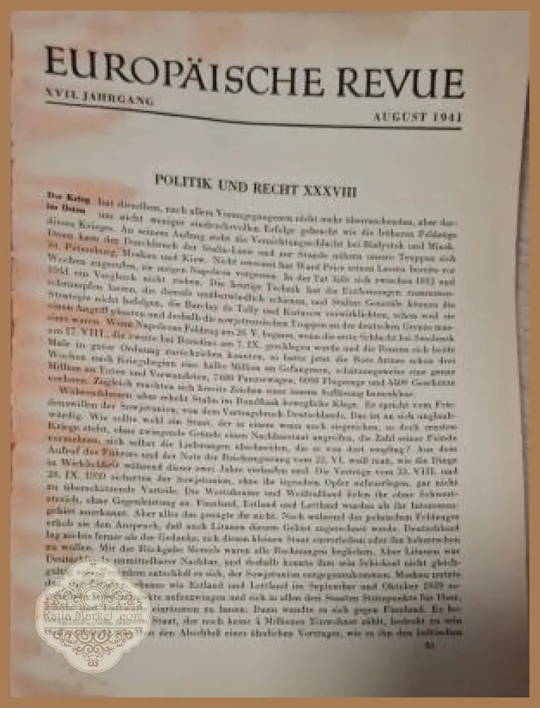 Europäische Revue Heft 8 August 1941 - страница от съдържанието