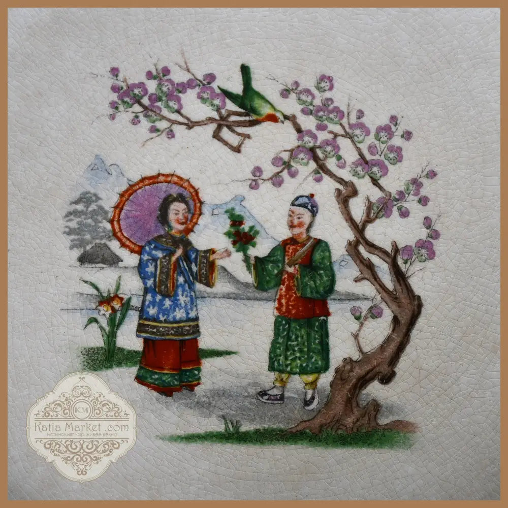 Фаянсово плато Chinoiserie - Кузнецов Русия край XIX - начало XX век - Порцеланов предмет
