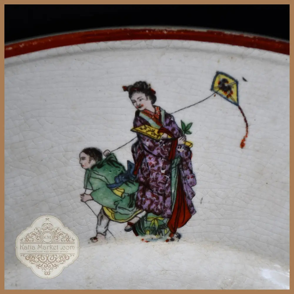Фаянсово плато Chinoiserie - Кузнецов Русия край XIX - начало XX век - Порцеланов предмет