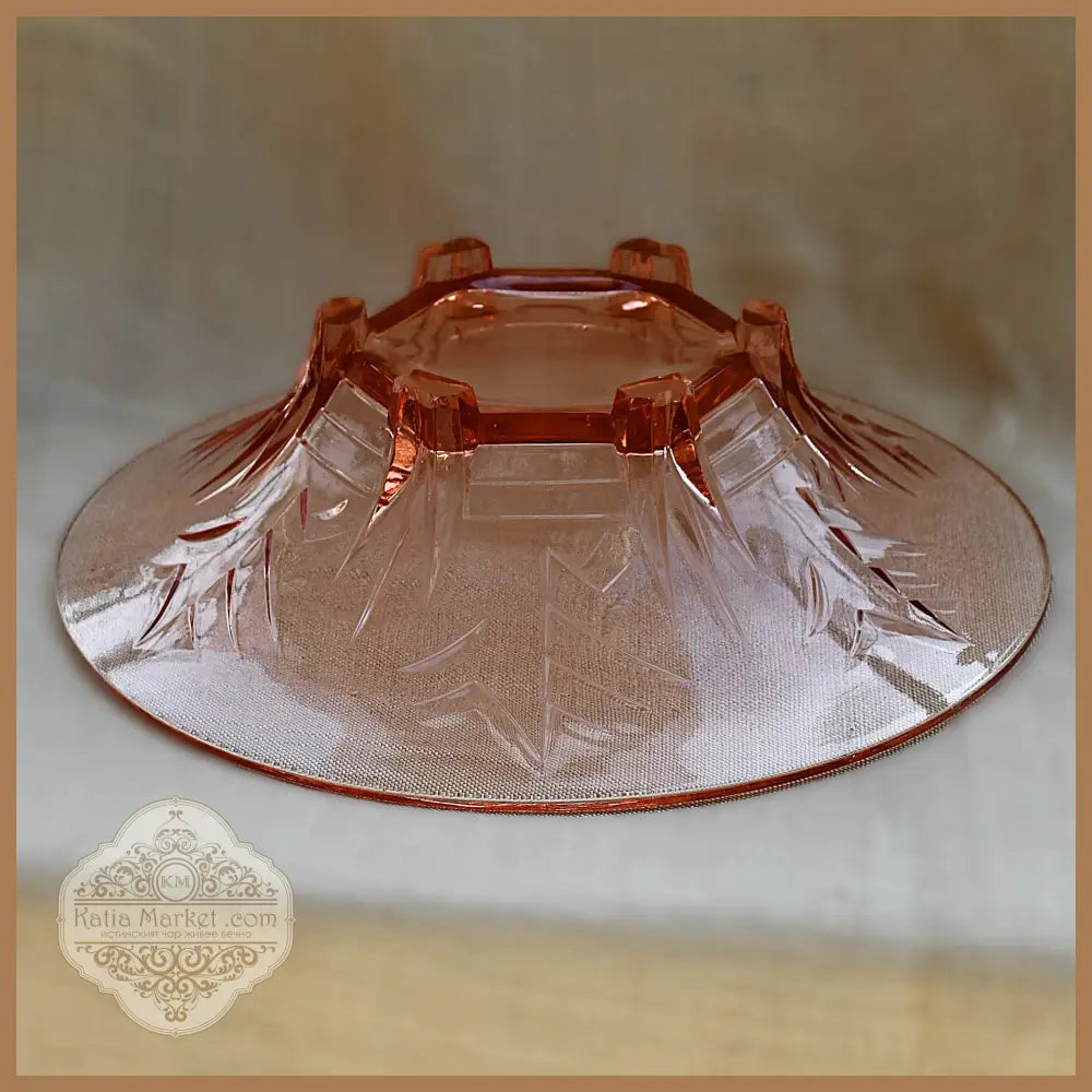Фруктиера пресовано стъкло розалин Art Deco Ankerglas Bernsdorf Германия 1930-те - Стъклена фруктиера