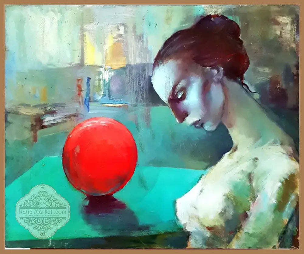 Гимнастички и топка, масло от неизвестен автор, 1984 година (1177) - Картина