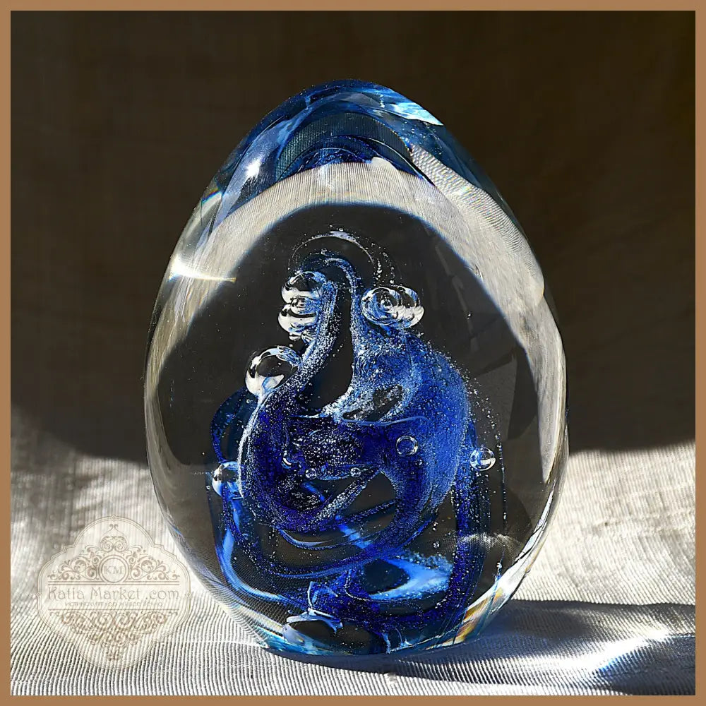Glass Magic - голямо стъклено яйце / преспапие Бохемия - Антикварен предмет