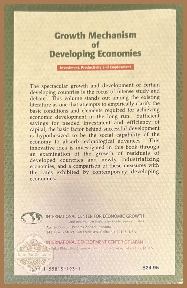 Growth Mechanism of Developing Economies - K. Ohkawa - Книги