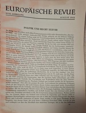 Europäische Revue Heft 8 August 1941 - страница от съдържанието