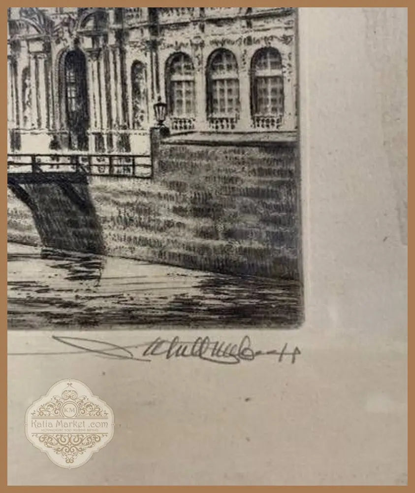Картина графика върху картон с рамка и стъкло - antique