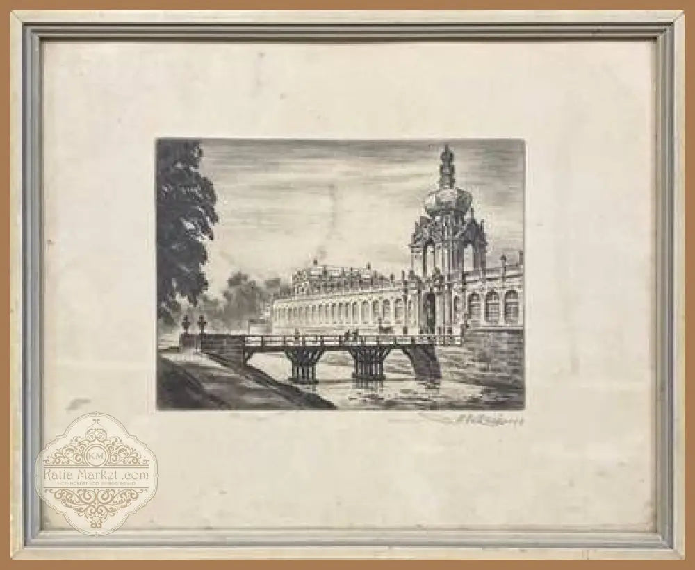 Картина графика върху картон с рамка и стъкло - antique
