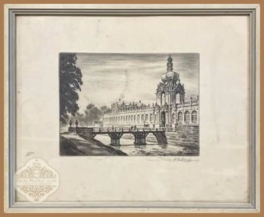 Картина графика върху картон с рамка и стъкло - antique