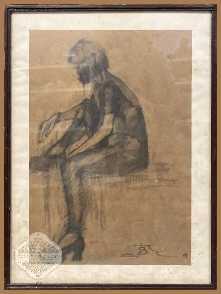 Картина графика върху картон с рамка и стъкло - antique