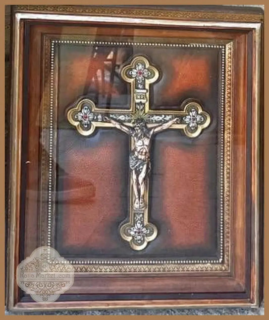 Картина кръст кожа в рамка - antique