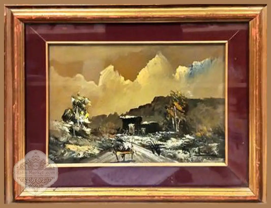 Картина масло върху дъска с рамка и стъкло - antique