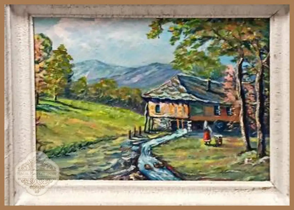 Картина масло върху фазер с рамка-Попови - antique