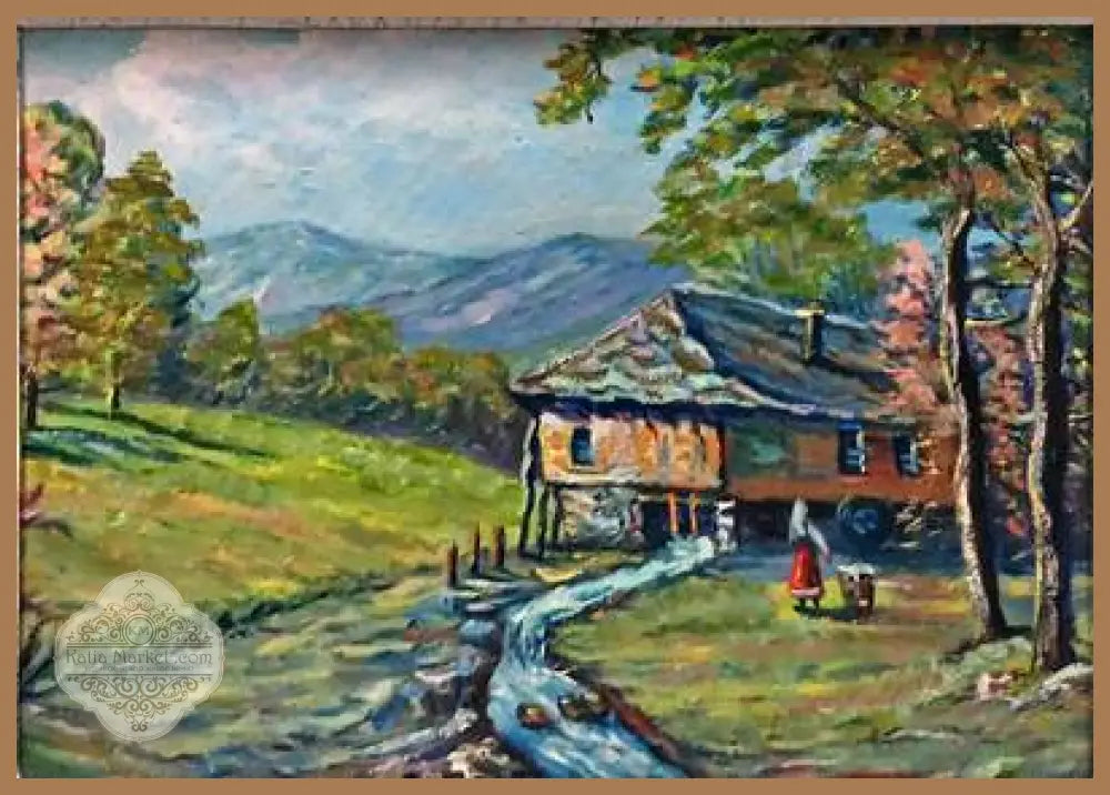 Картина масло върху фазер с рамка-Попови - antique