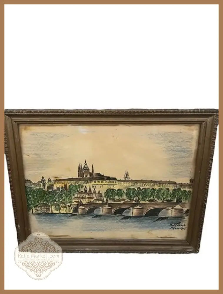 Картина пастел и фулмастер с рамка - antique
