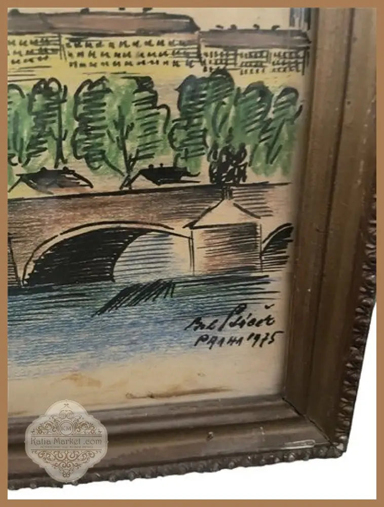 Картина пастел и фулмастер с рамка - antique