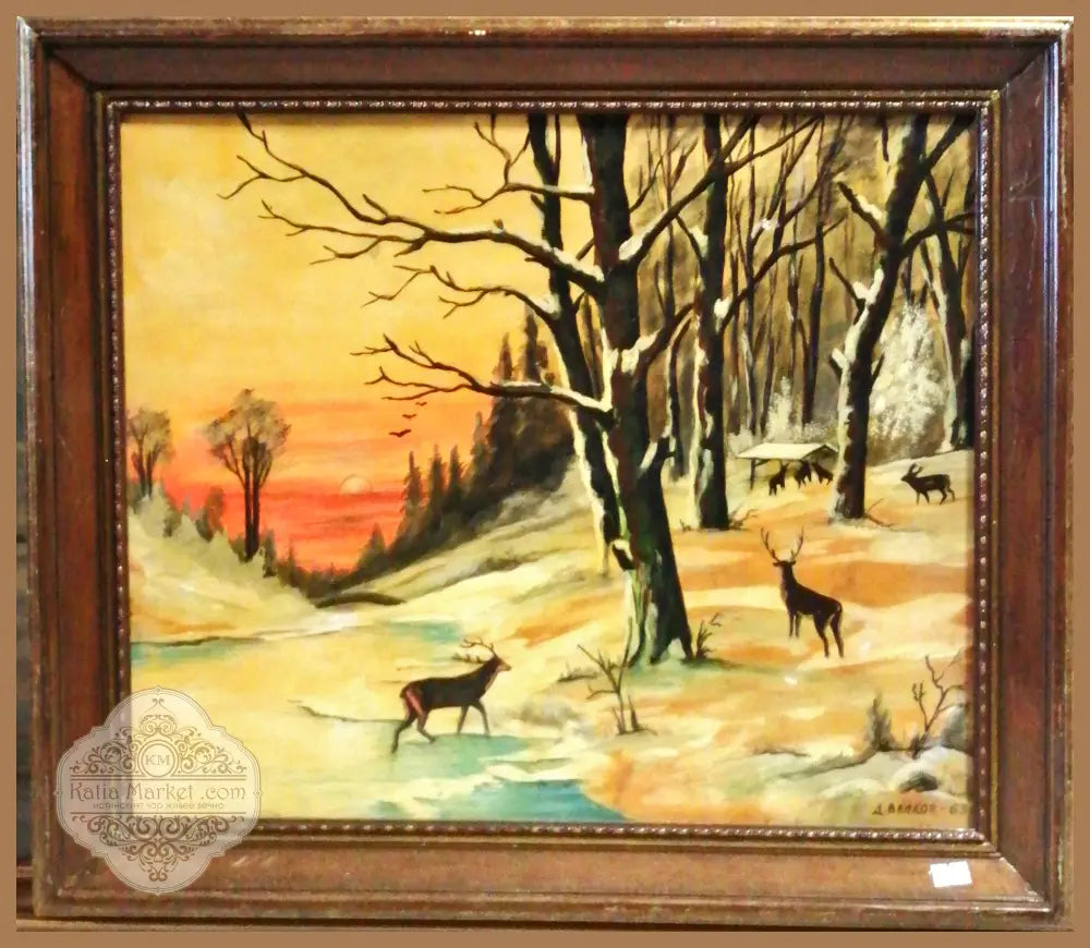 Картина върху фазер с рамка масло. Димитър Велков - antique