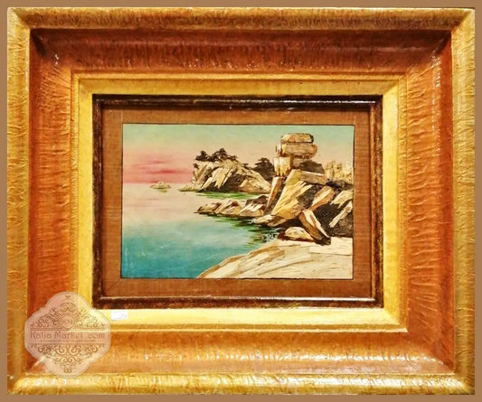Картина върху фазер с рамка масло и апликация дърво - antique