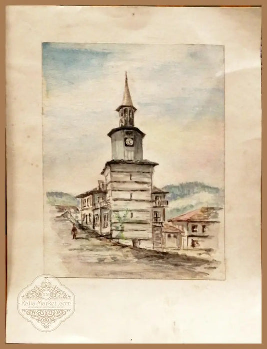 Картина върху картон без рамка акварел - antique