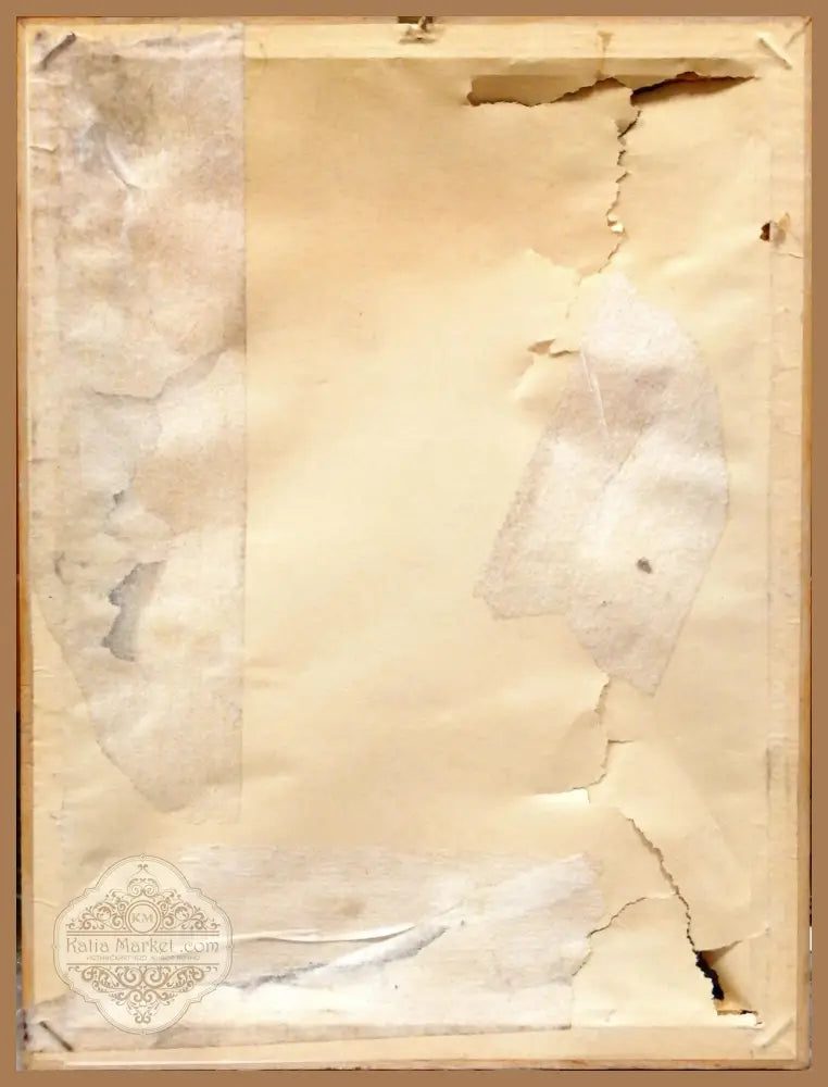 Картина върху картон с рамка акварел ’ Търновска улица’ И. Недялков - antique