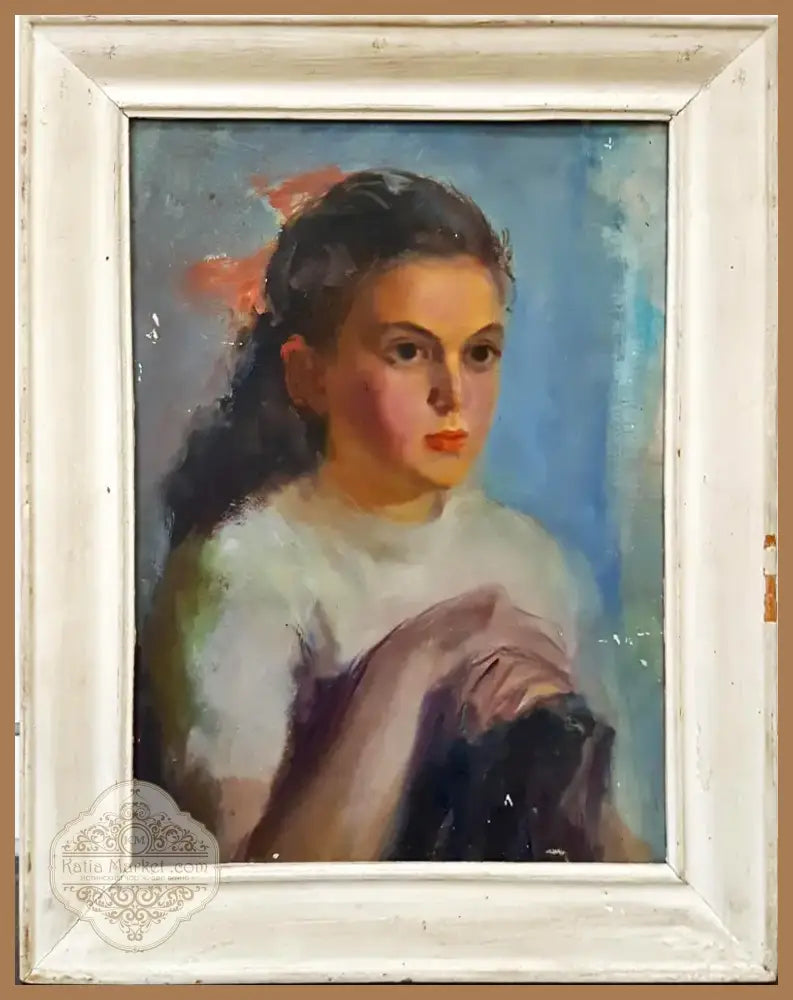 Класически академичен портрет на момиче- масло от неизвестен автор (1085) - Картина