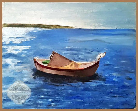 Морски пейзаж с лодка- масло - Неизвестен - Картина