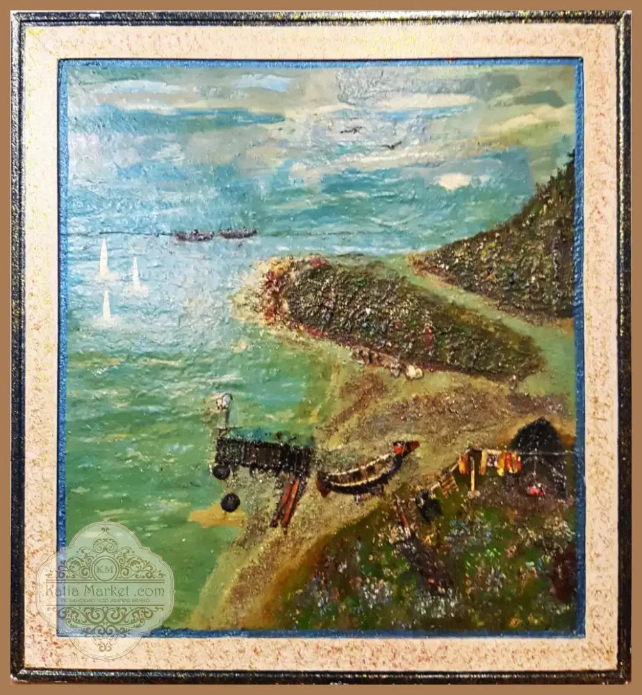 Морски пейзаж, смесена колажна техника от неизвестен автор (1190) - Картина
