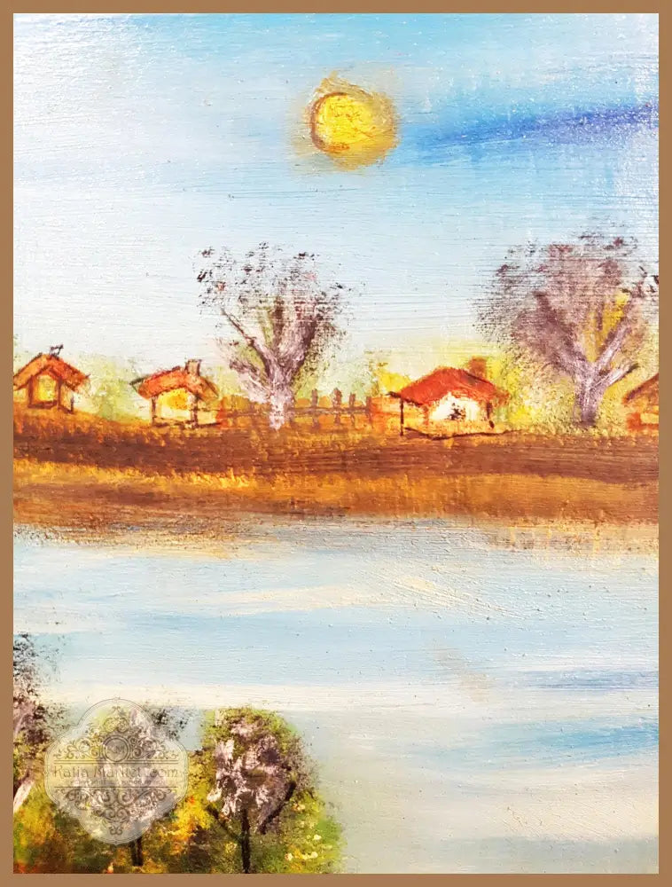 Наивистичен пасторален пейзаж с конник - масло - Картина