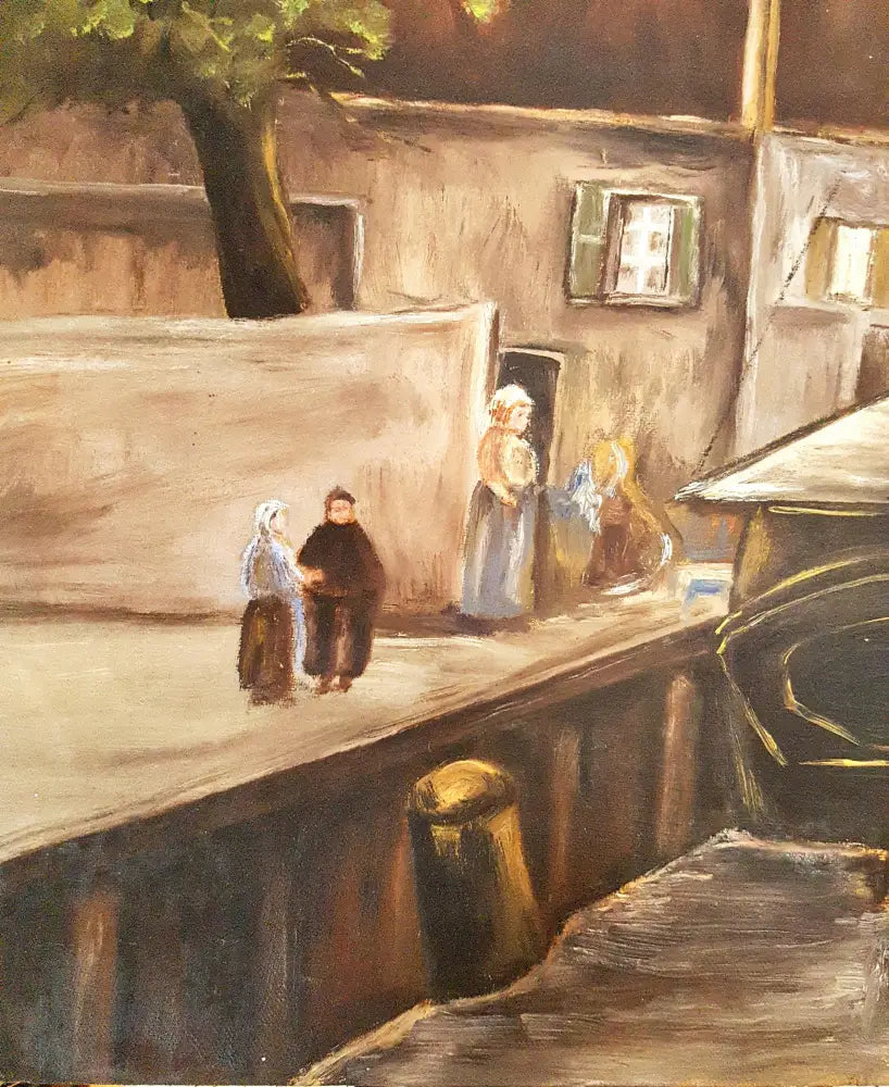 Нидерландски пейзаж с лодки- масло от неизвестен автор (1053) - Картина
