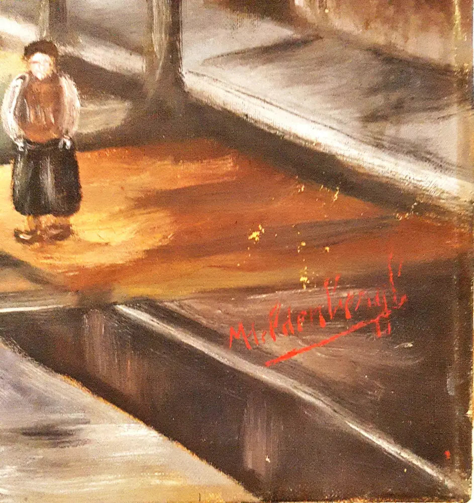 Нидерландски пейзаж с лодки- масло от неизвестен автор (1053) - Картина